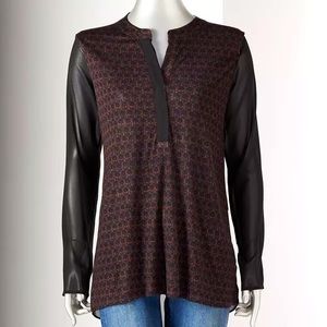 🌸3/$25 Simply Vera Wang Mixed Media Chiffon Sleeve Split Neck Shirt, Size S